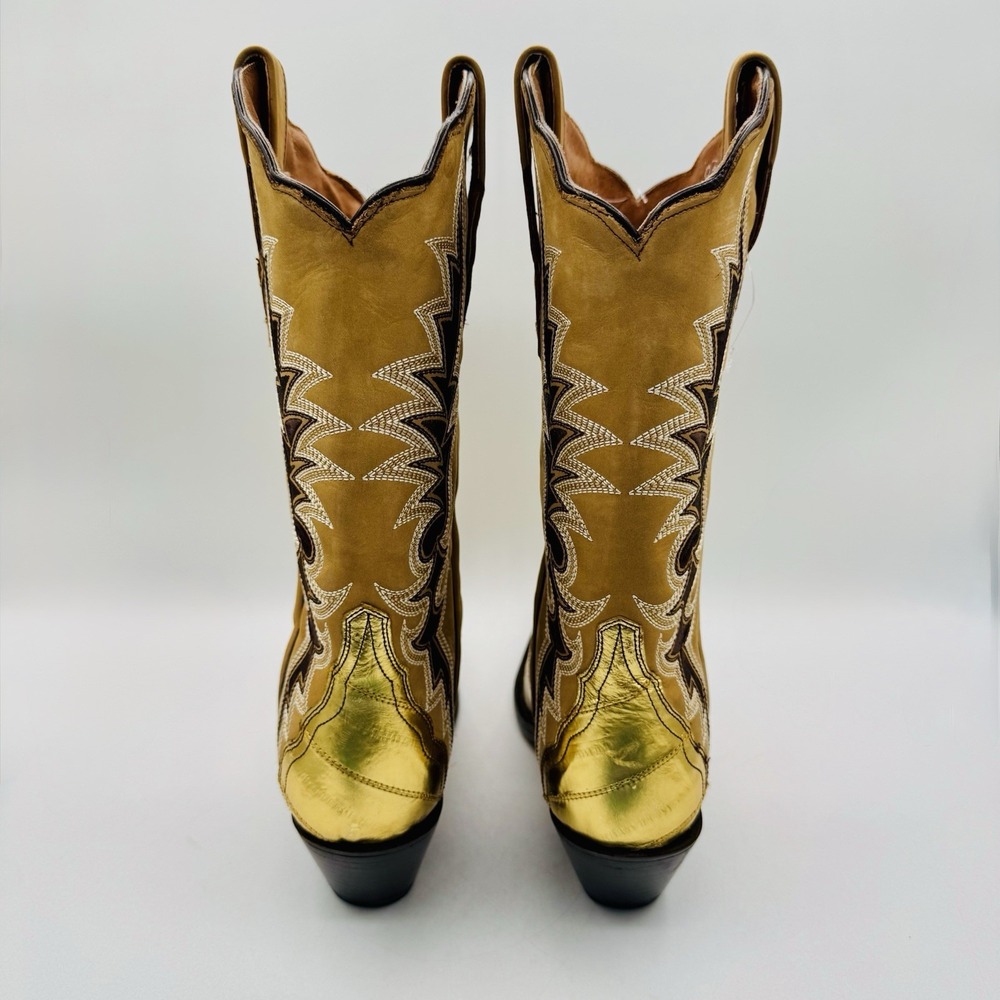 Dan Post Genuine Eel Exotic Boots Women's Size 9 Crackle Gold Metallic Leather - Picture 14 of 16